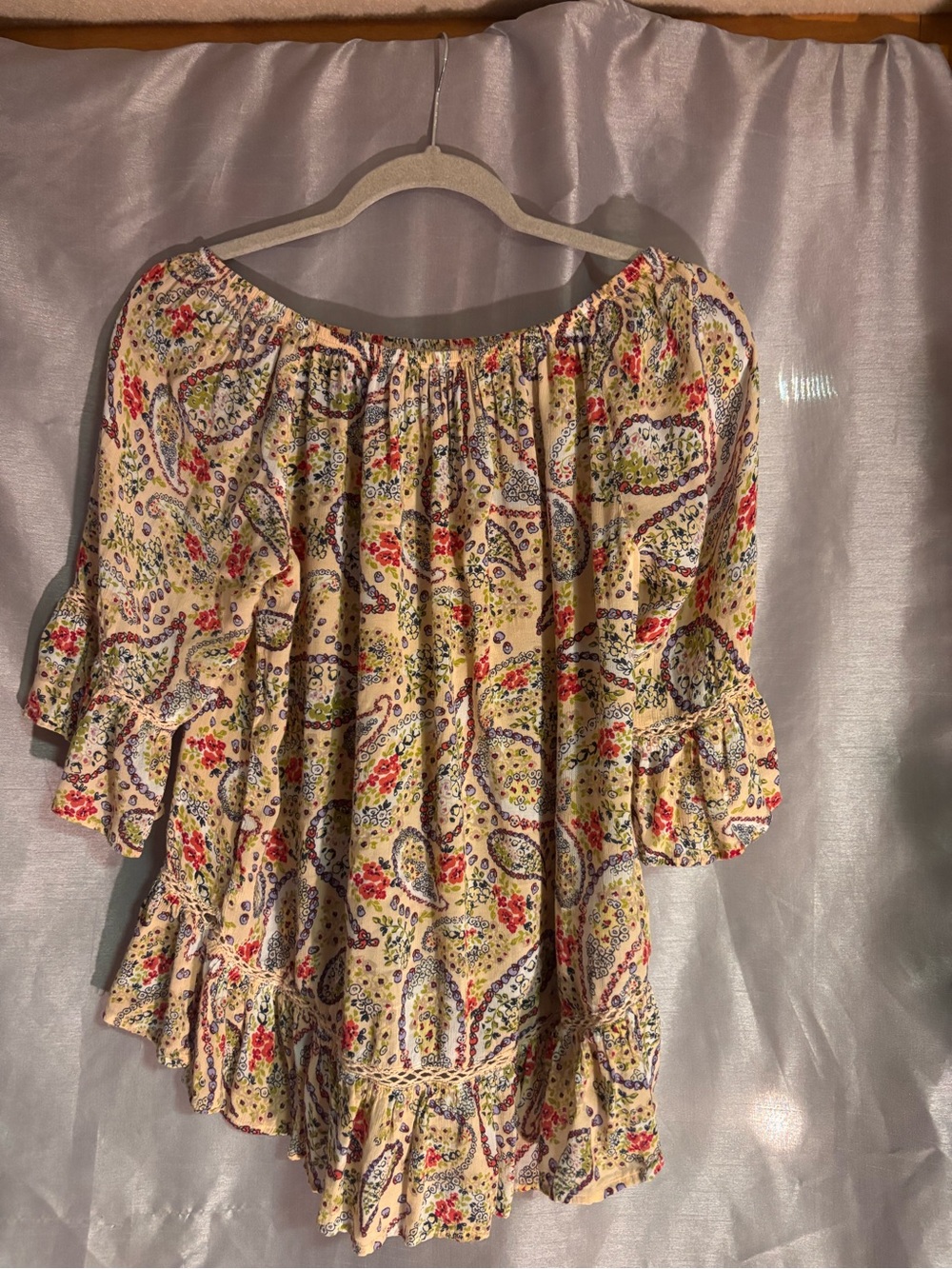 Boho Off-Shoulder Floral Paisley Top - Yellow